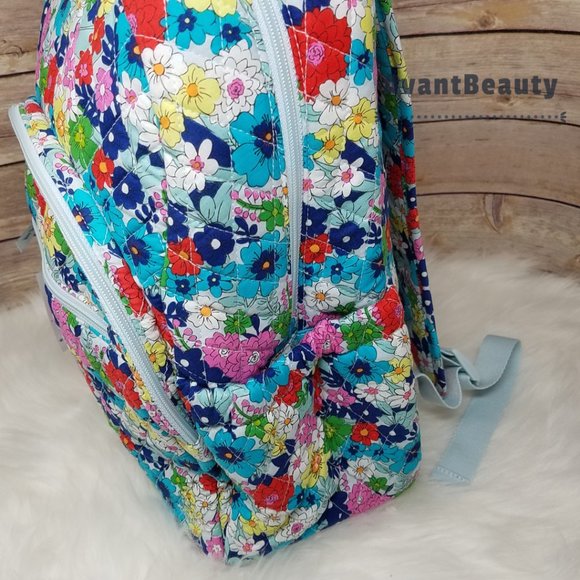 Vera Bradley Far Out Floral Essential Backpack Bookbag Blue Red New Cotton